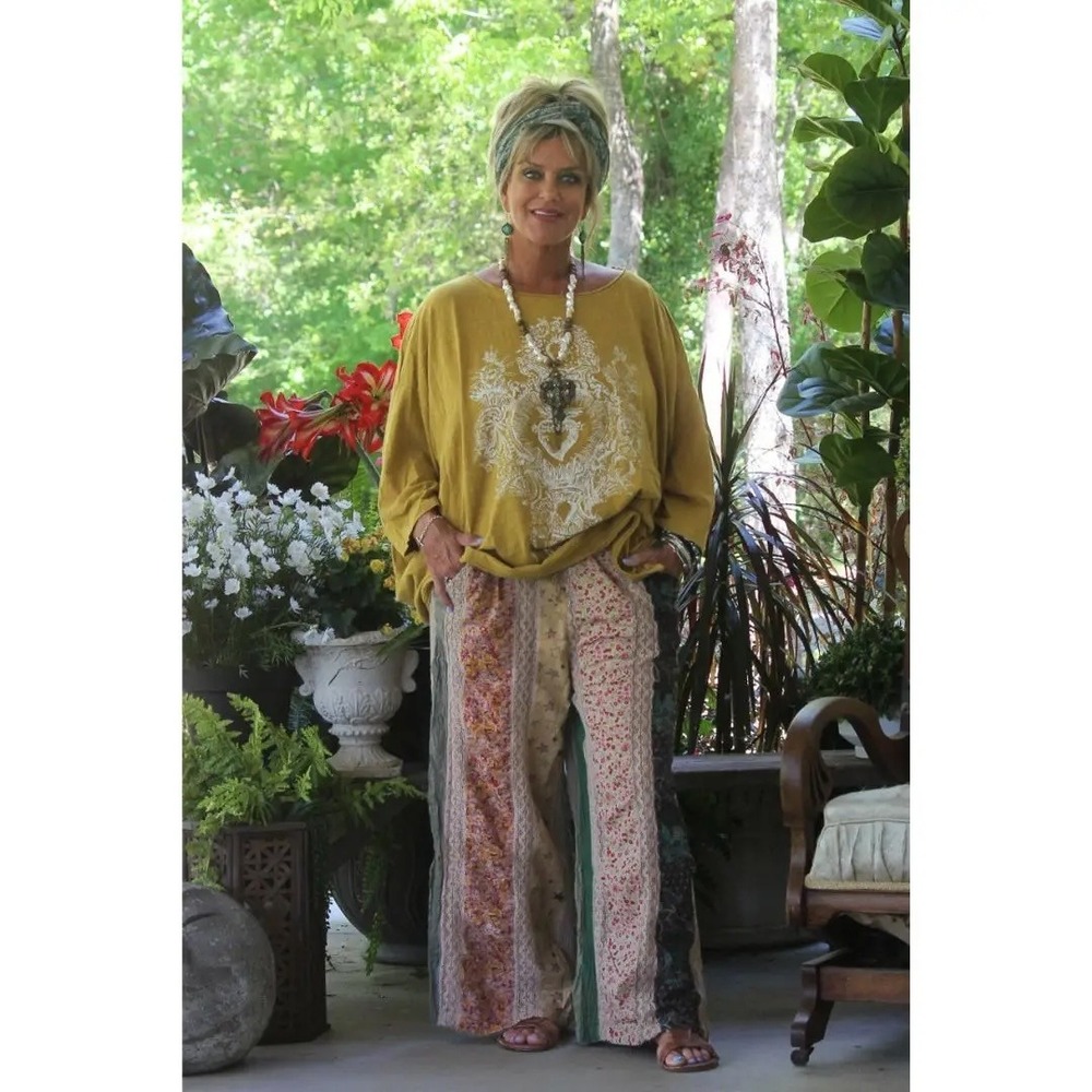 Jaded Gypsy Boho Patchwork Wide Leg Pants Floral Lace Multi Color NWT